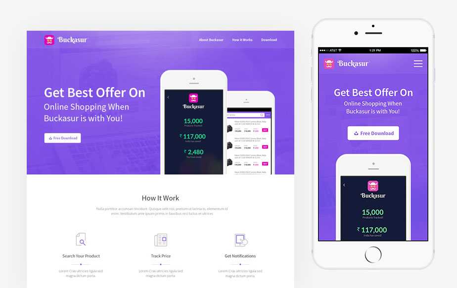 Price Tracking Mobile Application Website PSD Template