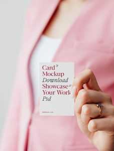 Professional Business Women's Hand Holding Vertical Business Card Mockup Free PSD