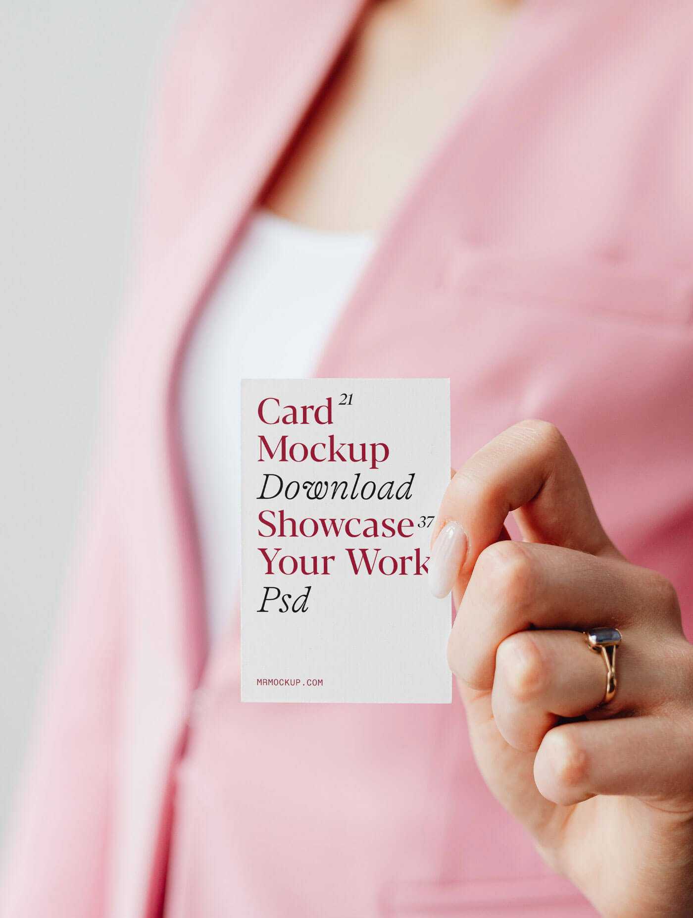 Professional Business Women's Hand Holding Vertical Business Card Mockup Free PSD