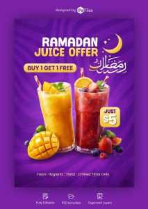 Ramadan Juice Offer Social Media Post Design Free PSD – Restaurant & Food Promotion Template