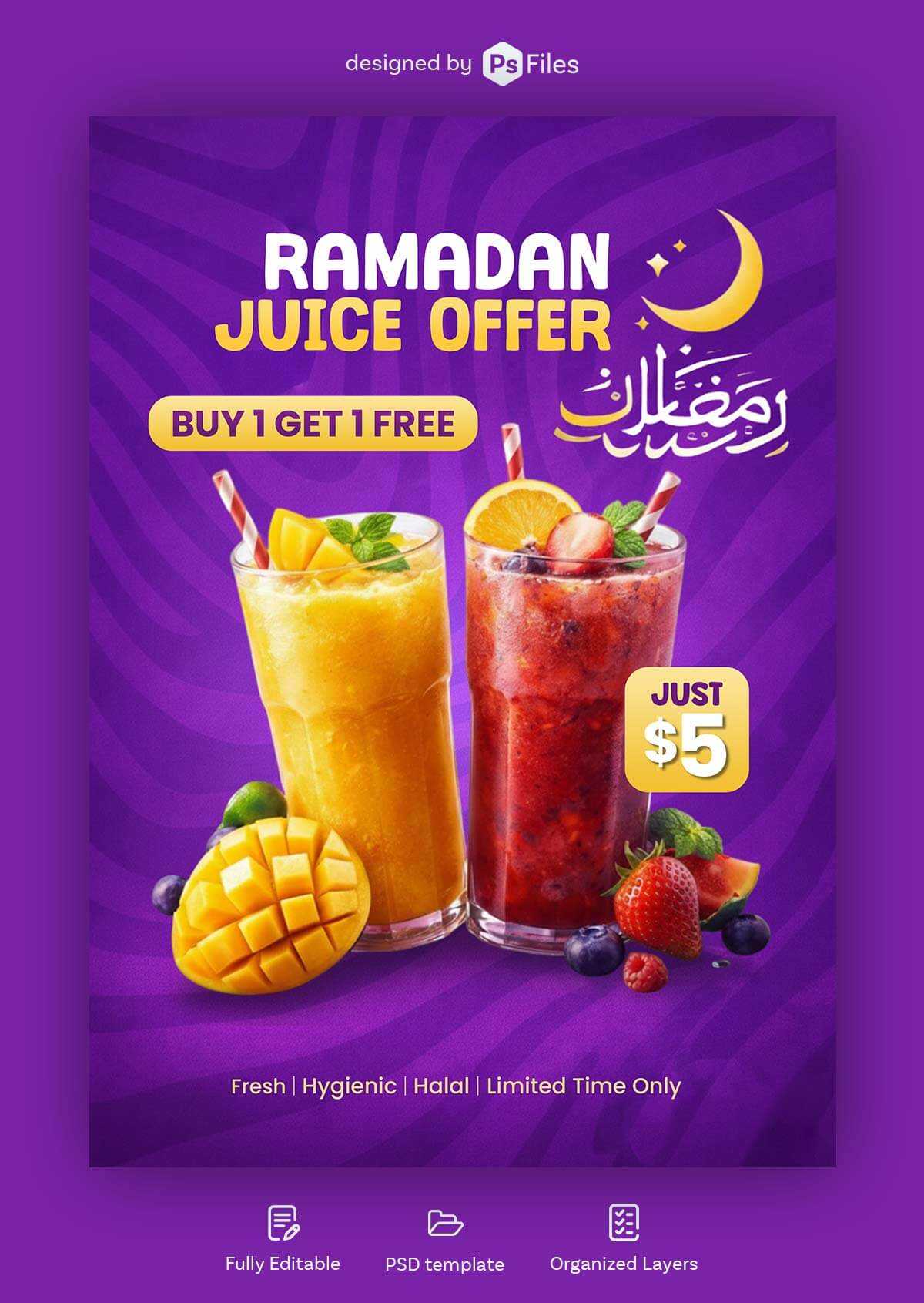 Ramadan Juice Offer Social Media Post Design Free PSD – Restaurant & Food Promotion Template
