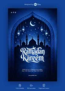 Ramadan Kareem Blue Mosque Story Design 2026 PSD – Islamic Greeting Social Media Template