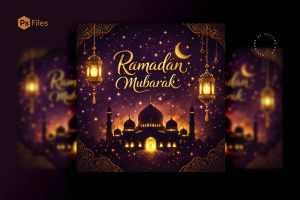 Ramadan Mubarak Eid Wishes Post Design – Islamic Festival Greeting Social Media file