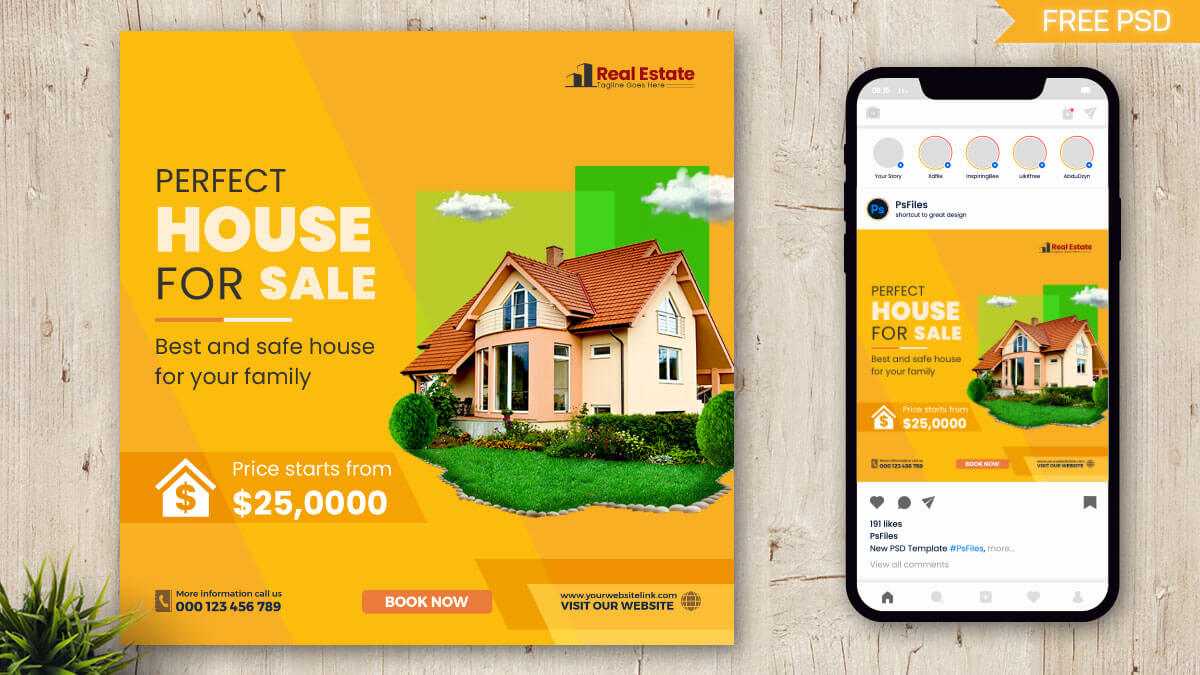 Real Estate Home For Sale Free Instagram Post Design PSD Template
