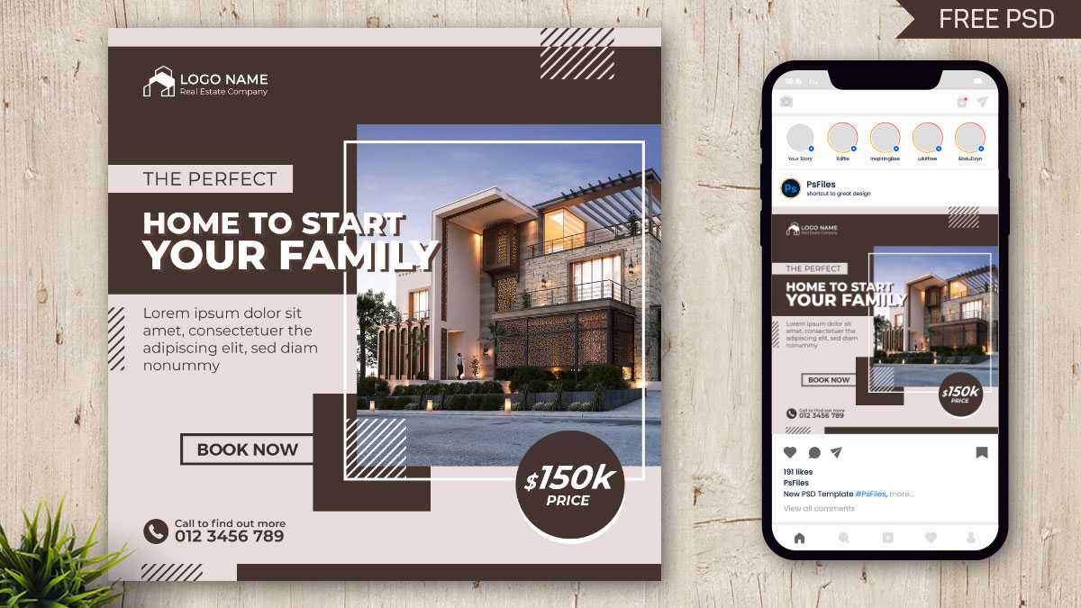 Real Estate Home For Sale Free Instagram Post Design PSD Template