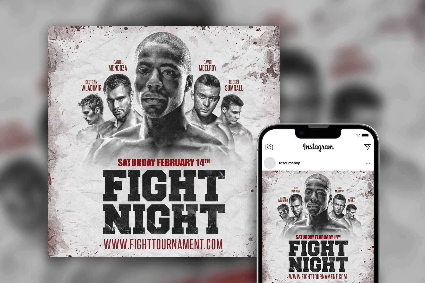 Retro Border Bold Fight Instagram Poster PSD Template Free