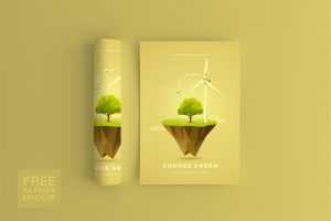Rolled and Open Flyer Mockup Free PSD