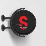 Rotating Round Signage Mockup Mounted in Wall