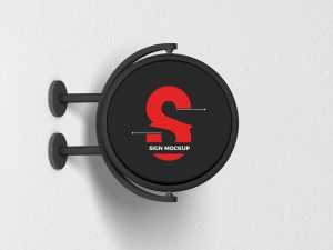 Rotating Round Signage Mockup Mounted in Wall