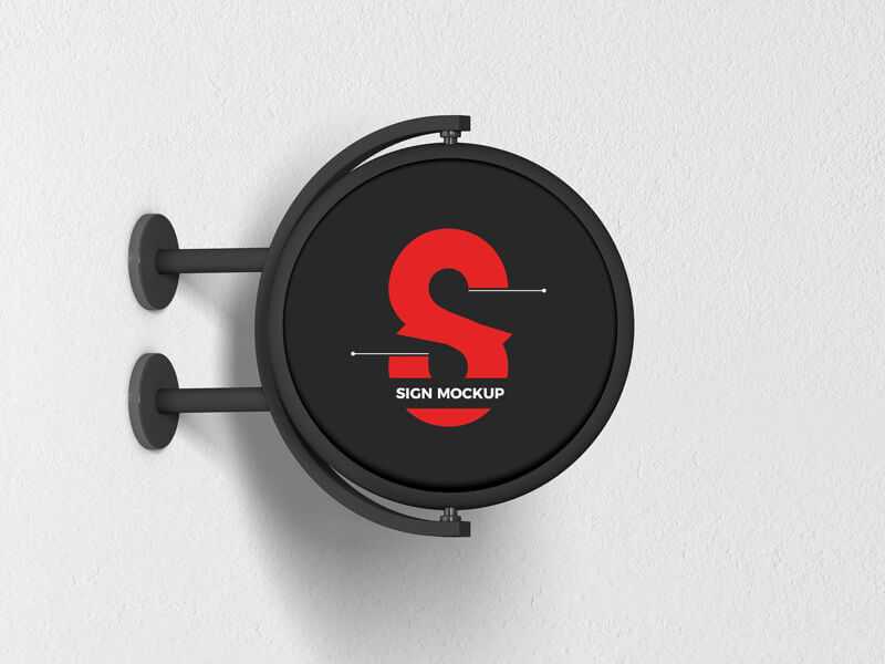 Rotating Round Signage Mockup Mounted in Wall