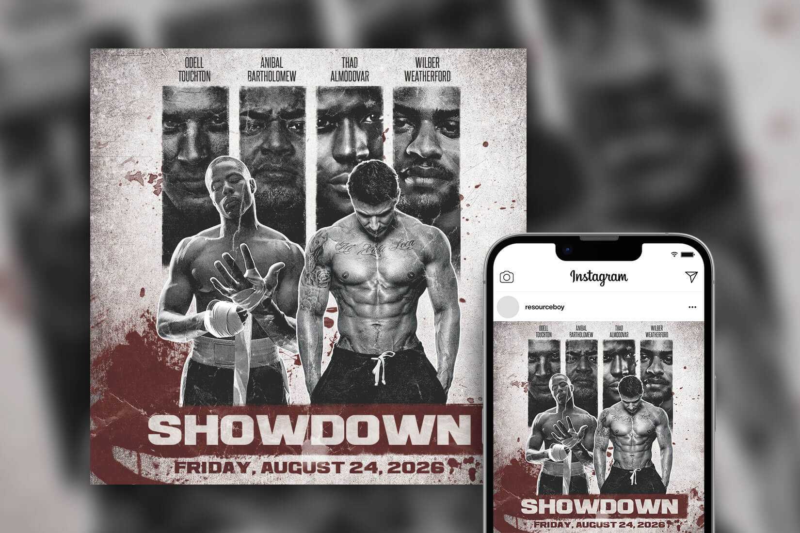 Rustic Bloody Grid Fight Club Instagram Post Template Free PSD