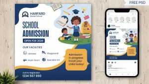 School Admission Open Free Social Media Post Design Template PSD File
