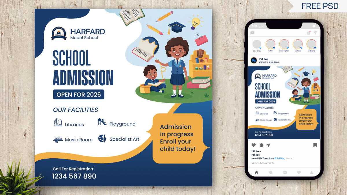 School Admission Open Free Social Media Post Design Template PSD File
