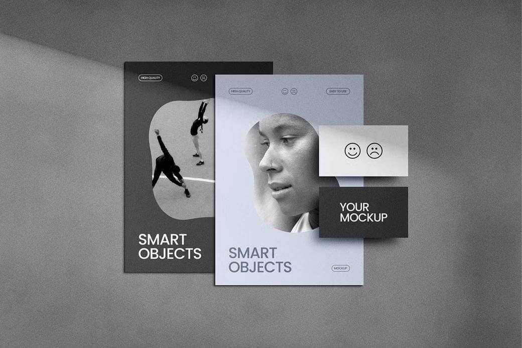 Shadow Overlay Flyer and Business Card Mockup Free PSD