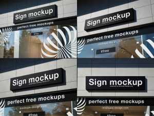 Shop Name Sign Mockup with Glass Sticker Mockup Free PSD