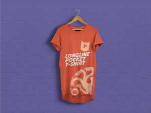 Short Sleeves Longline Pocket T-Shirt Mockup PSD