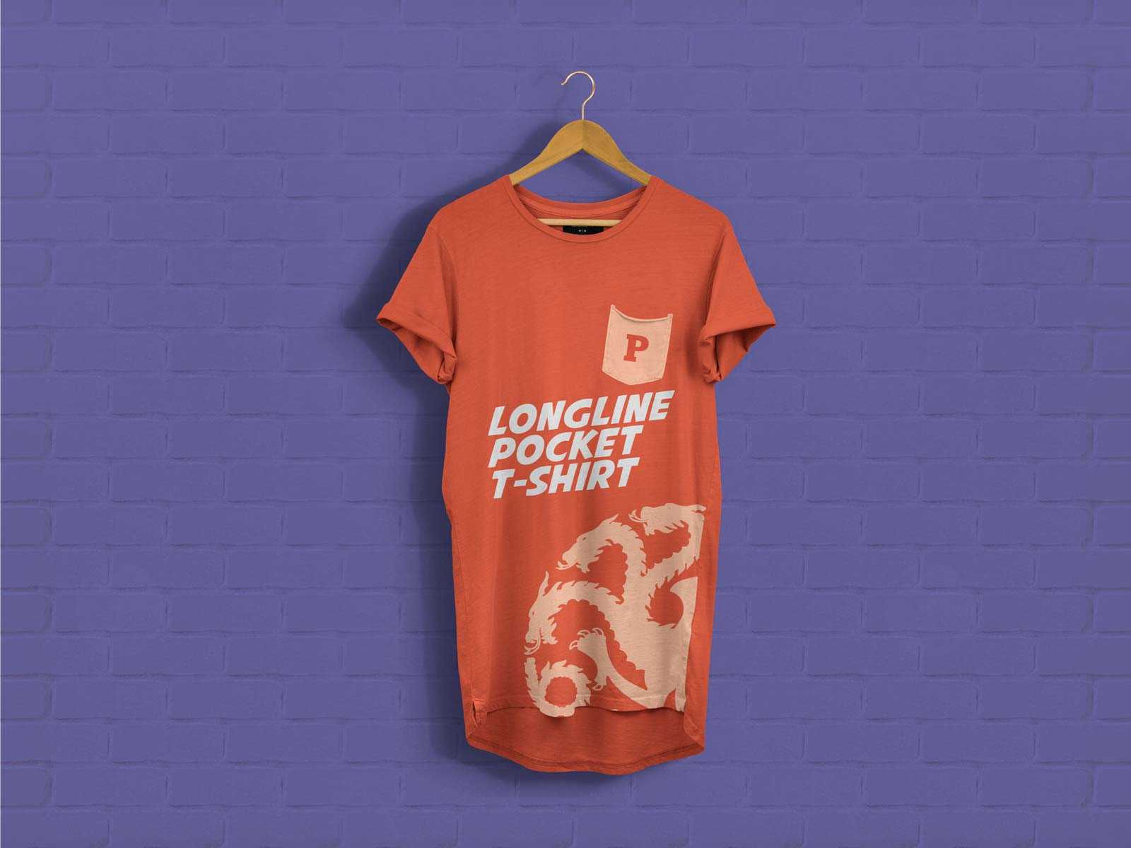 Short Sleeves Longline Pocket T-Shirt Mockup PSD