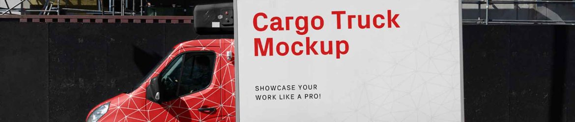 Side view of Cargo Truck Mockup Free PSD