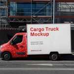 Side view of Cargo Truck Mockup Free PSD