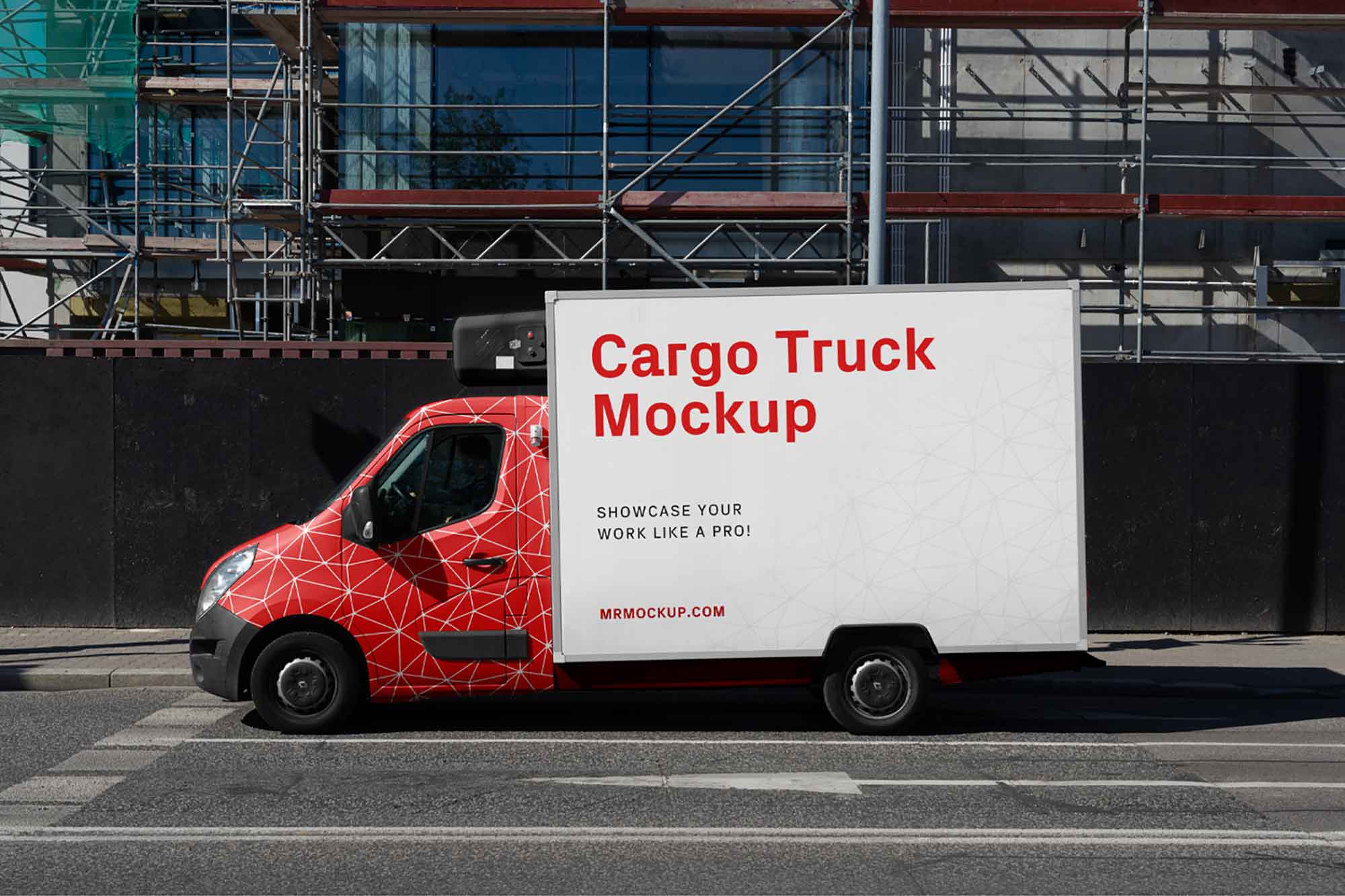 Side view of Cargo Truck Mockup Free PSD