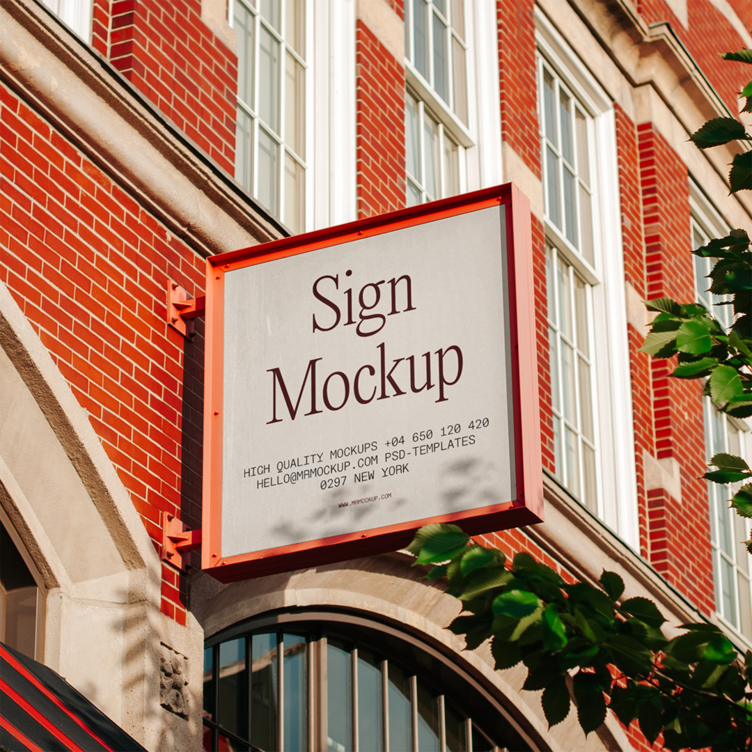Sign on Brick Building Mockup