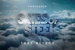 Skies of Steel Cinematic Free 3D Sky Text Effect PSD