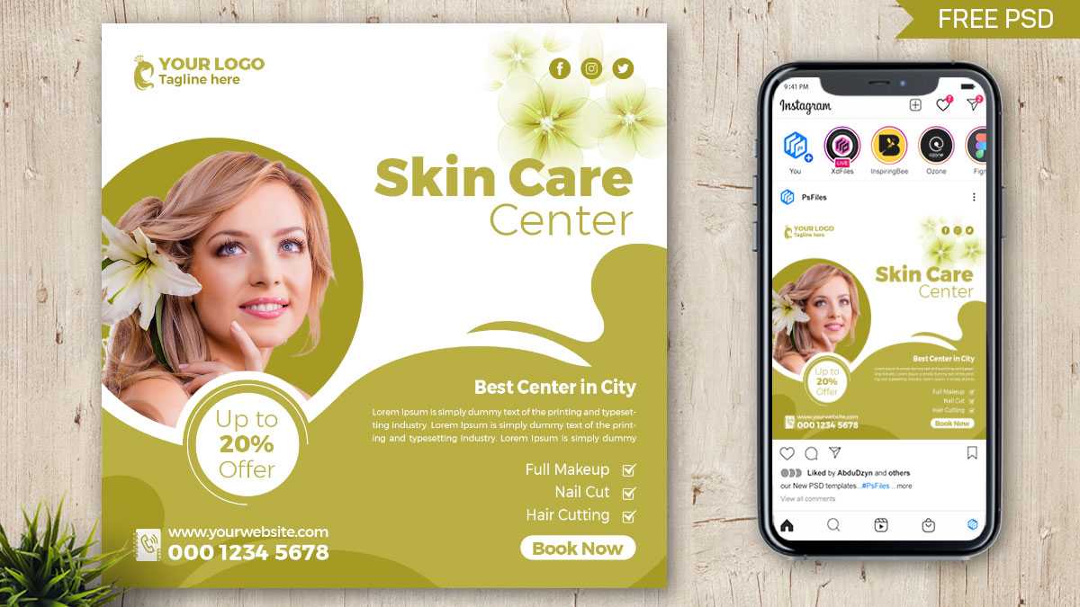 Skin Care Beauty Spa Salon Free Social Media Post Design PSD Template