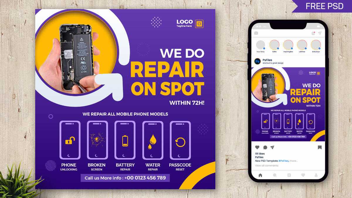 Smart Phone Repair Free Social Media Post Design Template PSD
