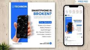 Smart Phone Repair Free Social Media Post Design Template PSD