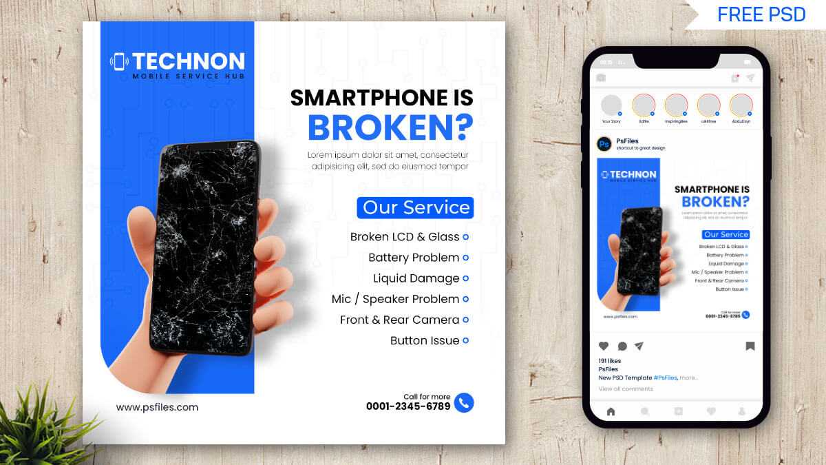 Smart Phone Repair Free Social Media Post Design Template PSD