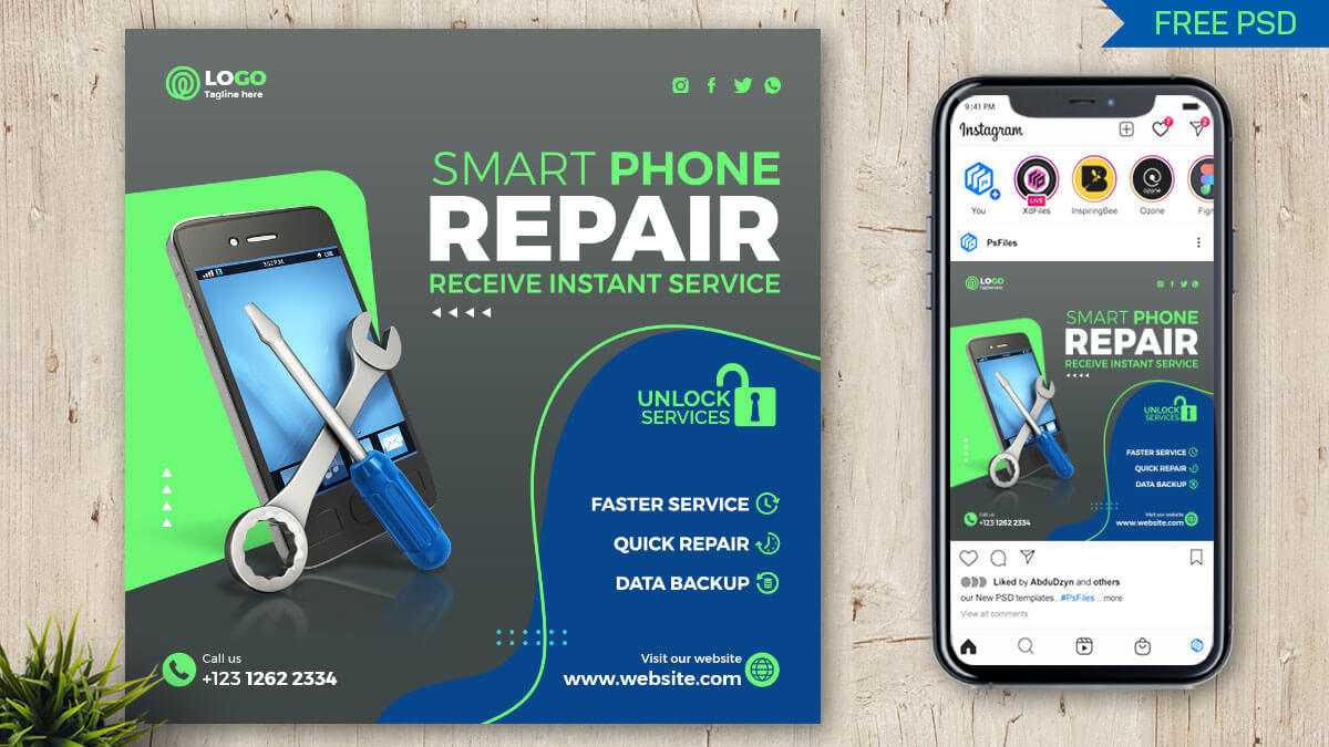 Smart Phone Repair Free Social Media Post Design Template PSD