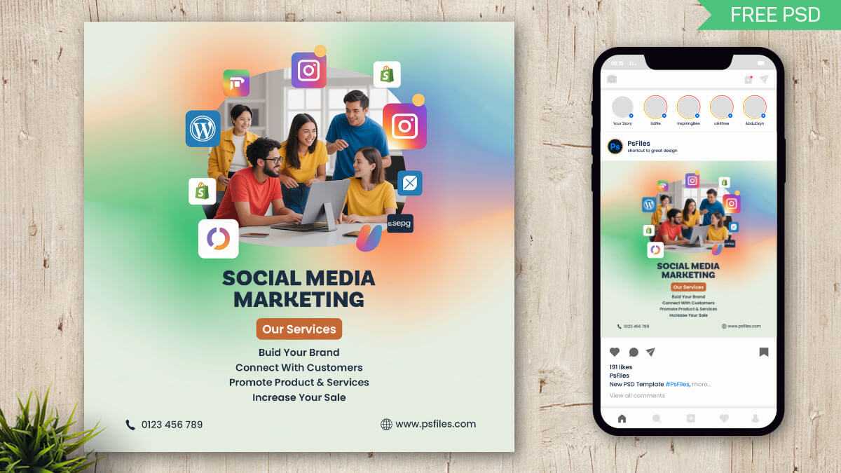 Social Media Marketing Agency Instagram Post Template Free PSD File - Digital Marketing Promotion Design