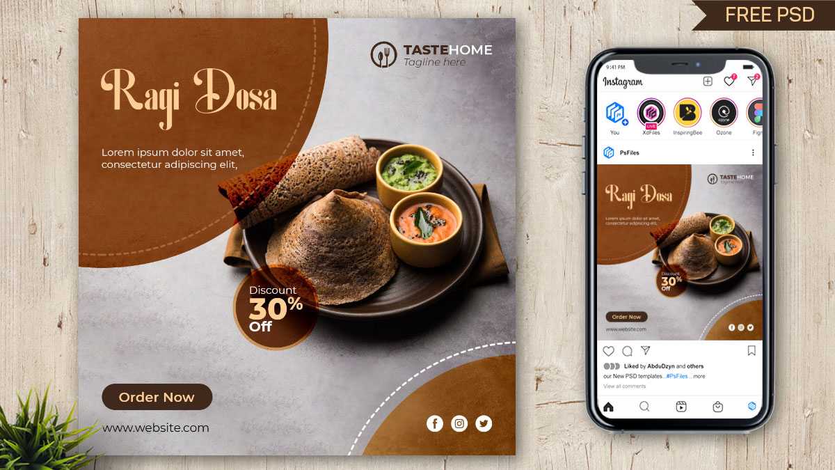 South Indian Food Social Media Post Design Template Free Psd