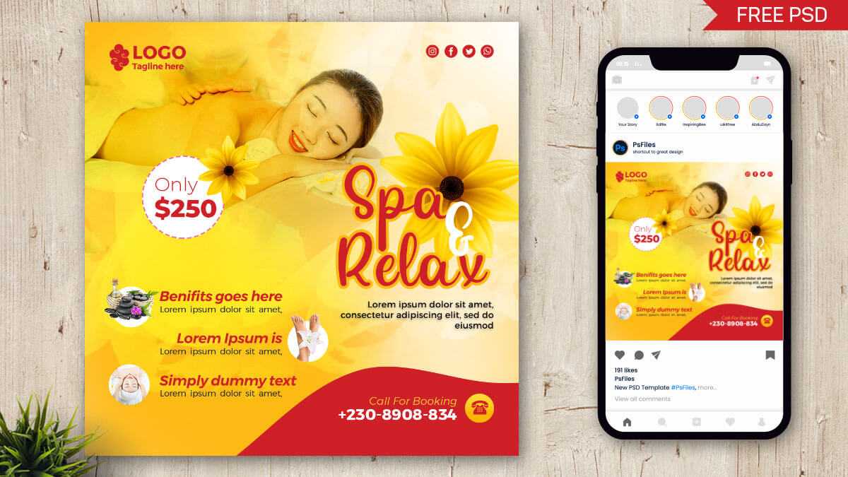 Spa and Beauty Parlour Free Instagram Post Design PSD Template