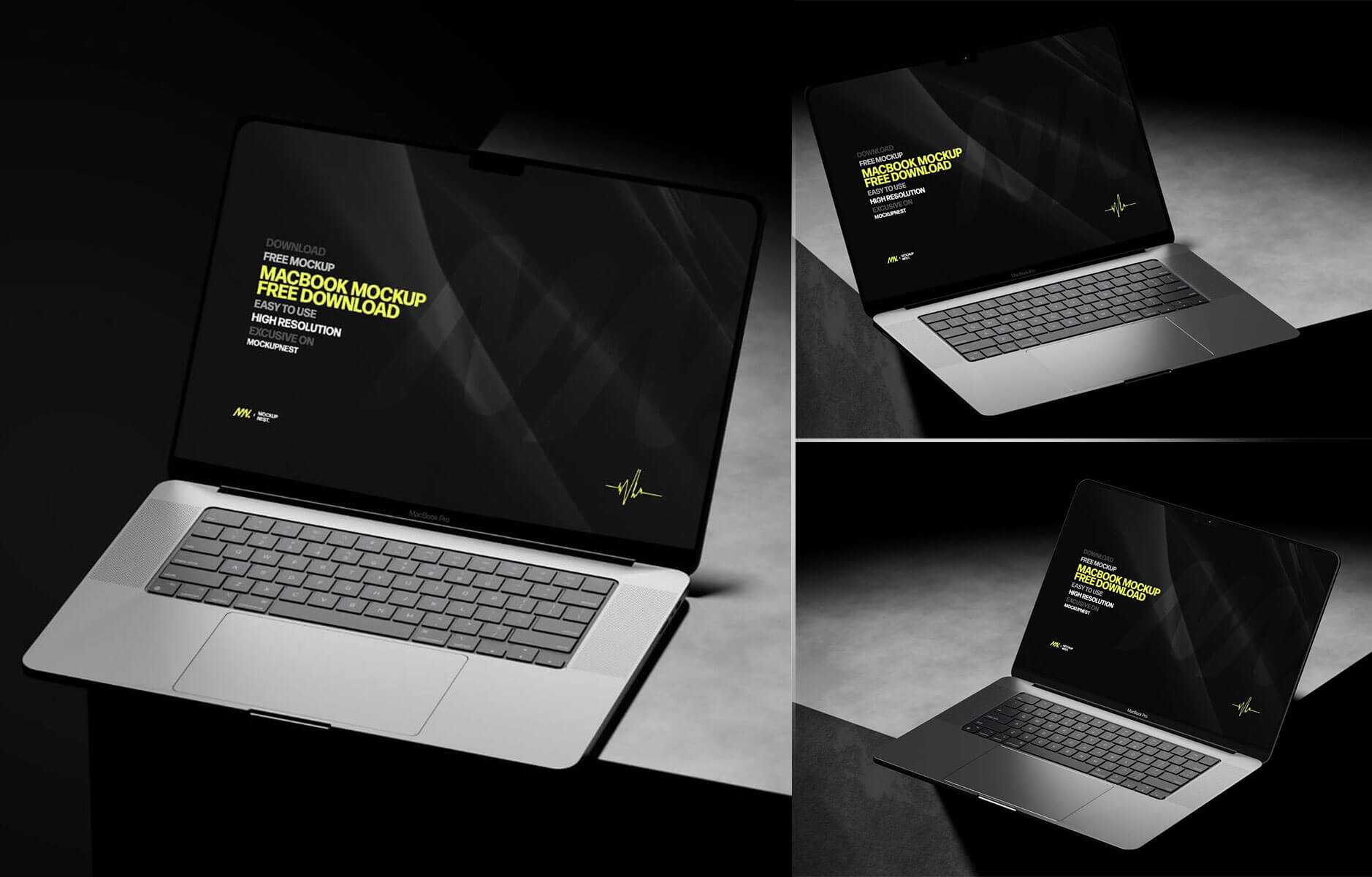 Space Black MacBook Pro Free Mockup PSD Set
