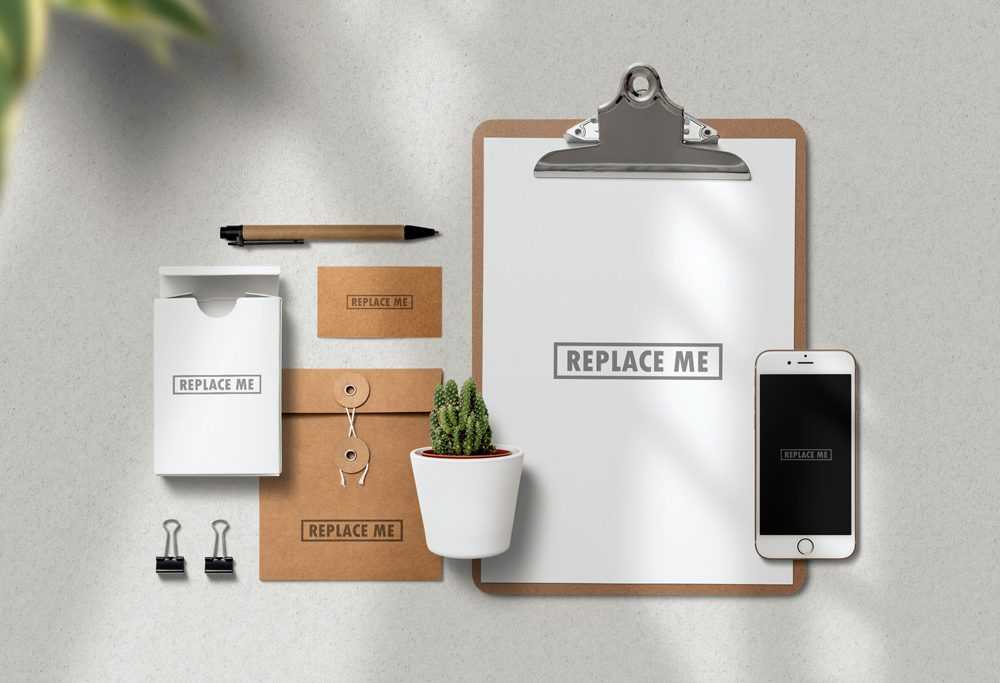 Stationery with Clipboard Mockup PSD