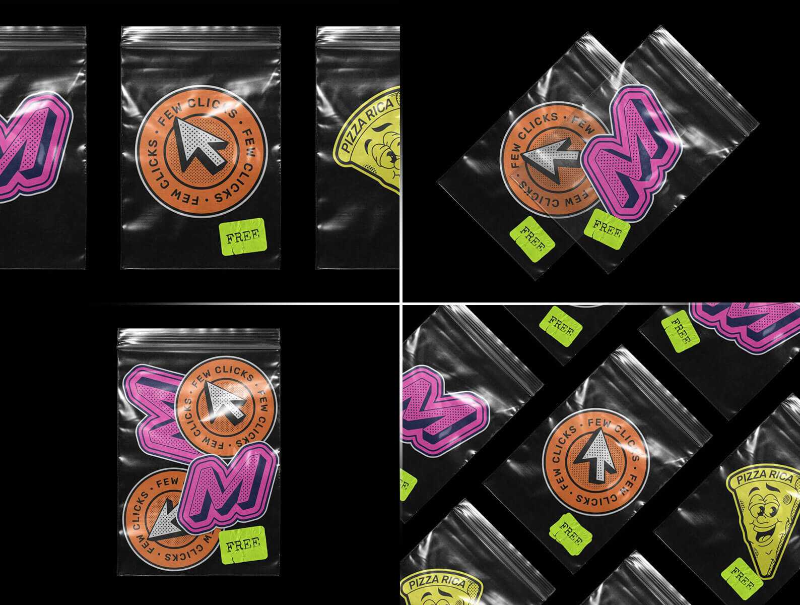 Sticker with Transparent Plastic Zip Packets Mockup Free PSD files