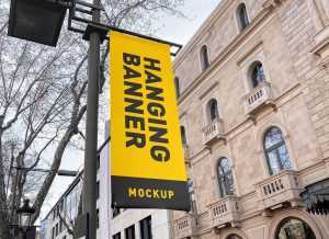 Street Lamp Hanging Banner Mockup PSD free