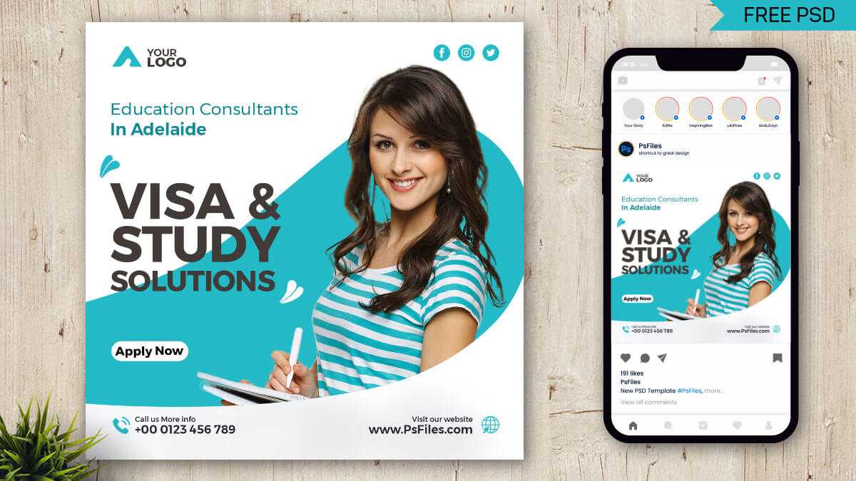 Study Abroad Education Consultants Free Instagram Post Design PSD Template