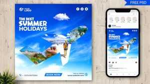 Summer Holidays Free Travel Instagram Ads Post Design PSD Template
