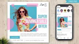 Super Sale Summer Offer Social Media Promo Post Design PSD Template