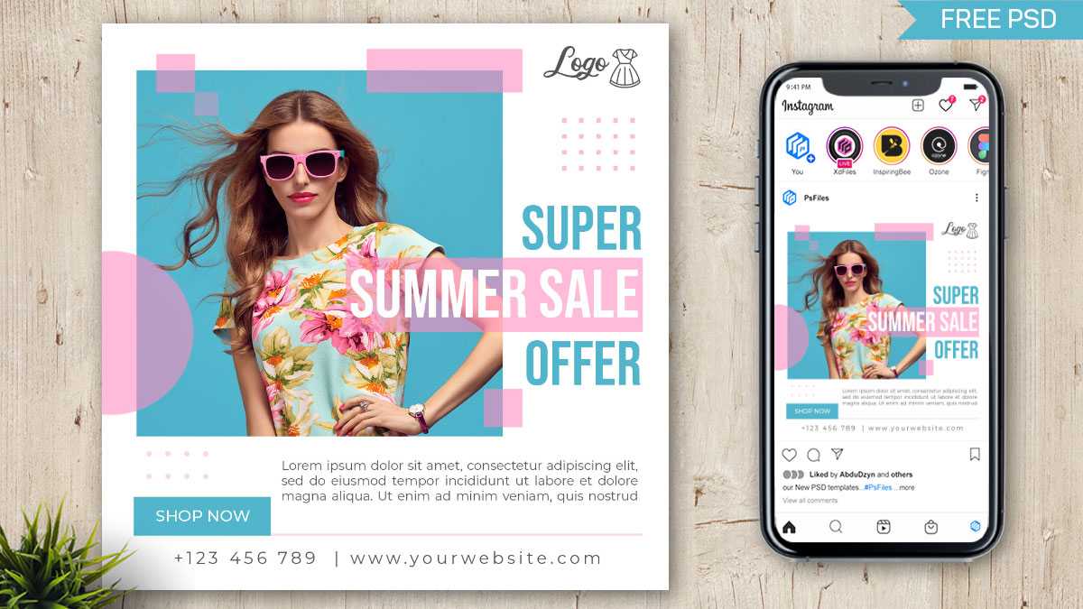 Super Sale Summer Offer Social Media Promo Post Design PSD Template
