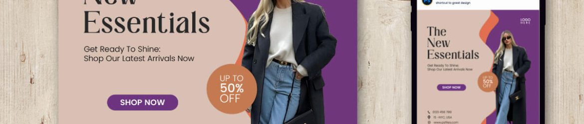 The New Essentials Fashion Style Instagram Post Template PSD The New Essentials Fashion Style Instagram Post Template PSD