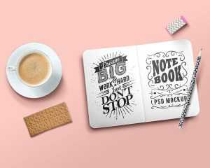 Top view of a Simple Sketchbook Mockup Free PSD