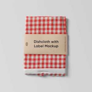 Top View of Dishcloth with Kraft Paper Label Mockup PSD