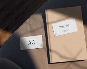 Top View of US Size Business Cards Mockup with Book Hardcover Mockup