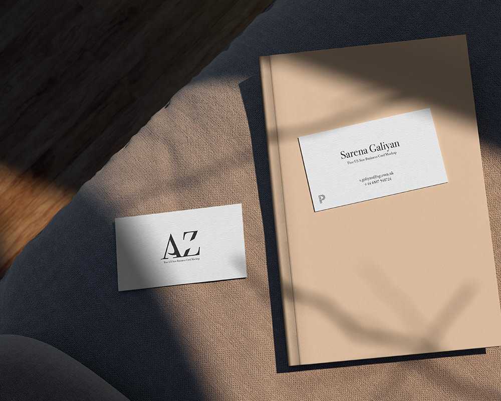 Top View of US Size Business Cards Mockup with Book Hardcover Mockup