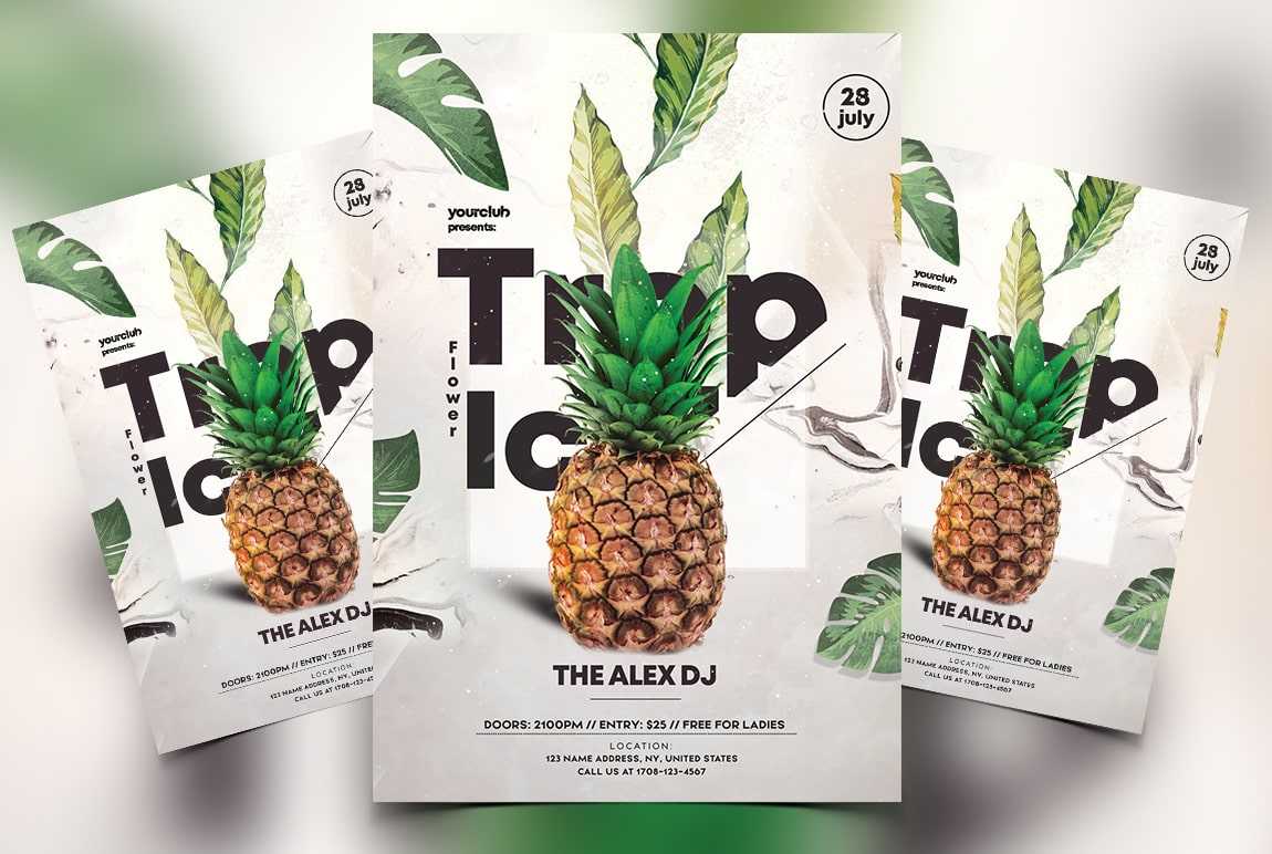 Tropical Flower Party Free PSD Flyer Template
