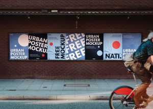 Ultra Wide Urban Paper Poster Mockup Free PSD
