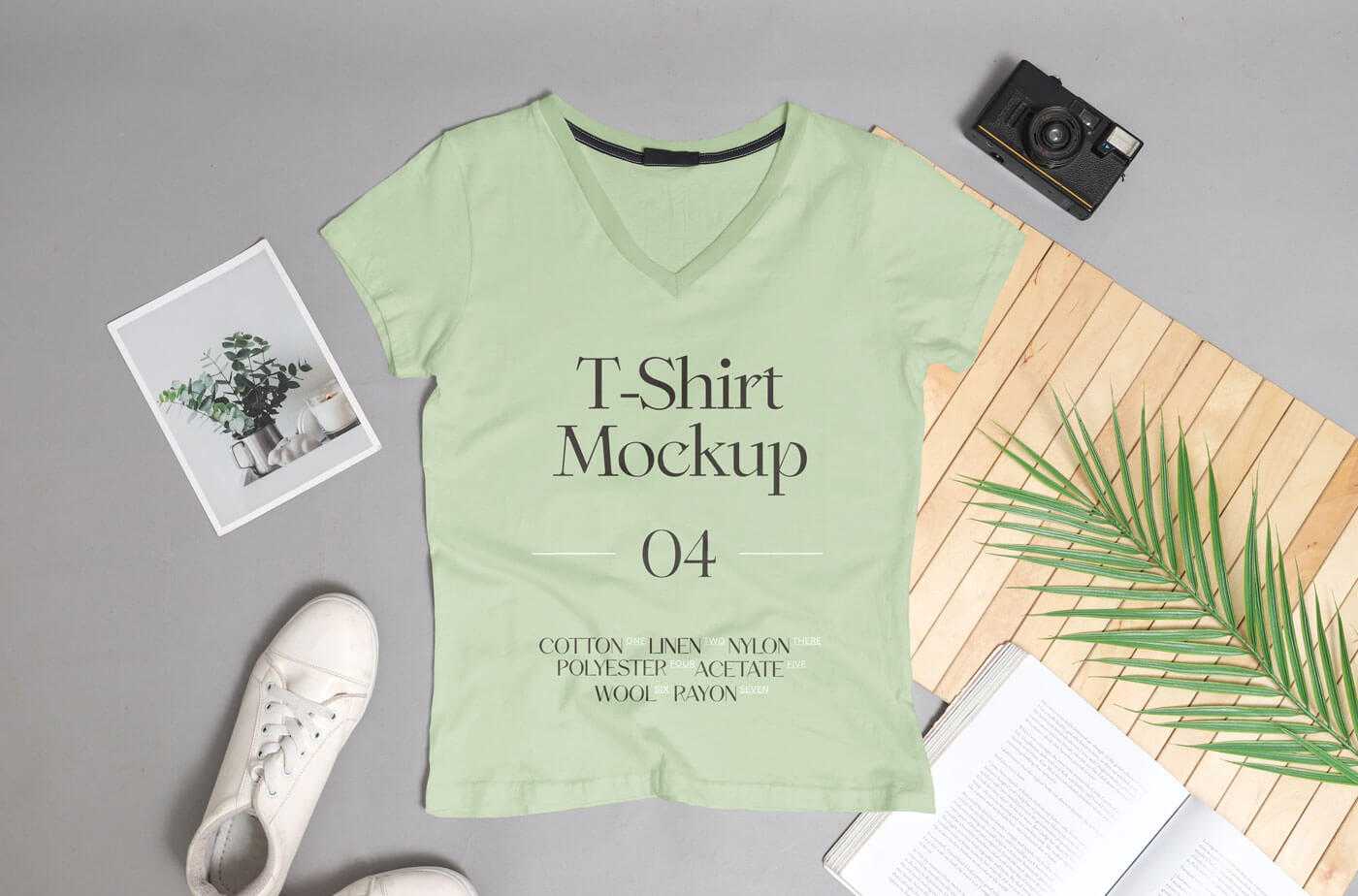V Neck T-Shirt on Floor Mockup Scene